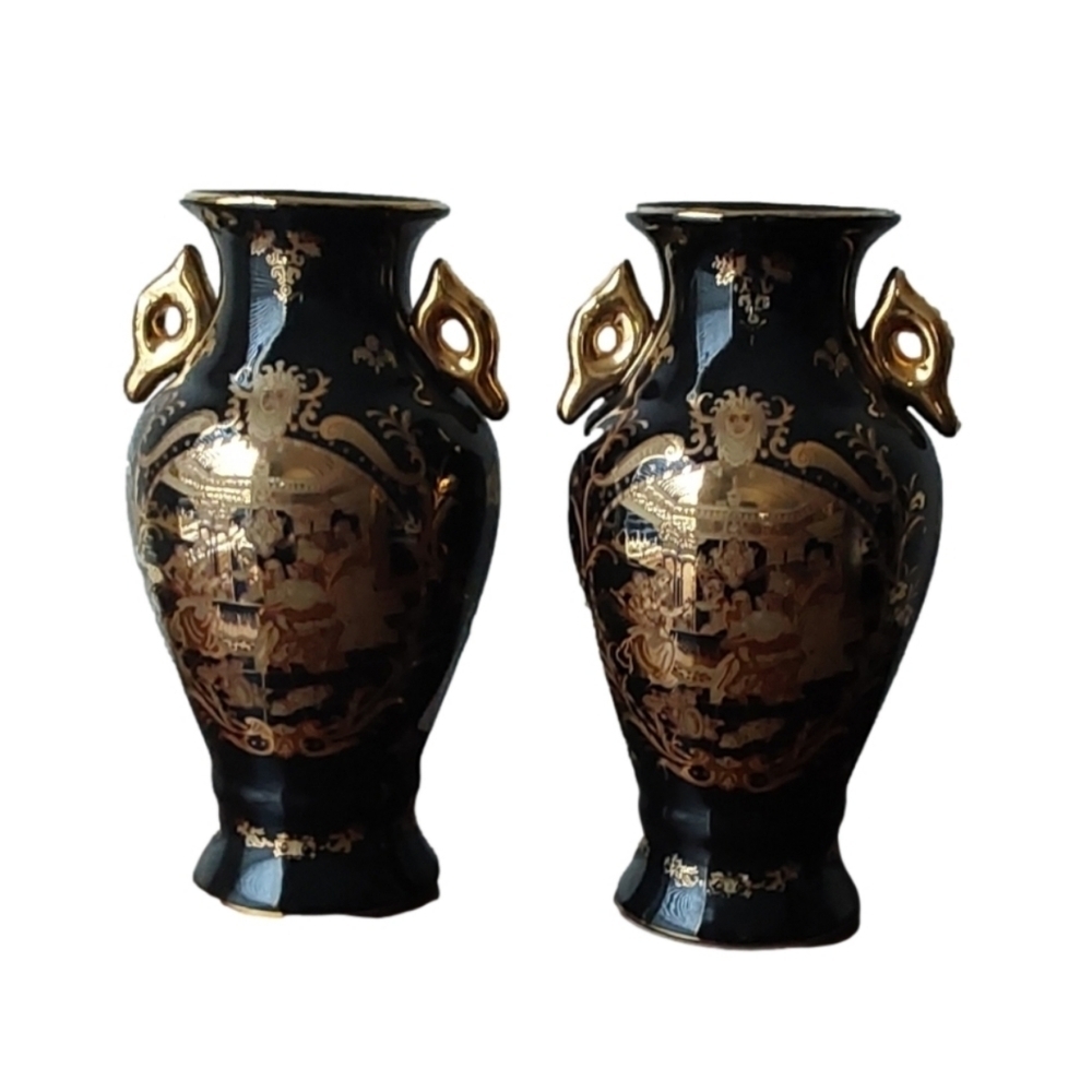 LIMOGE FRANCE SUN GODESS PAIR‎ OF ANTIQUE UNDERGLAZE VASE